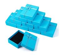 Craftdady 12pcs Jewellery Gift Box Rectangle Cardboard Packaging Storage Boxes with Sponge Bowknot Ribbon for Rings Bracelet Earring Necklace Display,Light Sky Blue