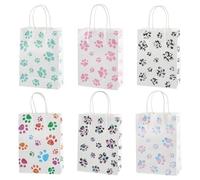 Craftdady 12pcs Paw Print Paper Bags with Handles Recyclable Shopping Packaging Bags 6.22"x 3.15"x 8.46" Gift Bag for Small Business Shopping Boutique Party Christmas