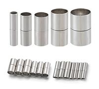 Craftdady 15 Sets Brass Column Magnetic Clasps 5 Sizes Leather Cord End Caps Tube Spacer Bead End Tips Platinum for Bracelet Jewelry Making