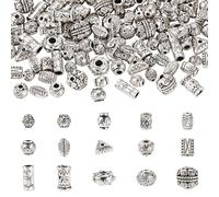 Craftdady 150 Pcs Vintage Carved Alloy Beads Bulk Round Column Metal Spacer Beads Tibetan Style Antique Silver Mini Bead for Jewelry Making Necklace Bracelet Crafts