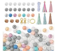 Craftdady 15mm Colorful Silicone Beads Keychain Rings with PU Leather Tassels for Necklace Bracelet Garland Keychain Jewelry DIY Craft Making