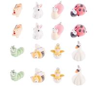 Craftdady 16 pcs Resin 3D Animal Charms for Jewelry Making Cute Duck Rabbit Snail Bees Ladybug Forest Animal Dangle Pendants for DIY Craft Earring Bracelet Necklace Making