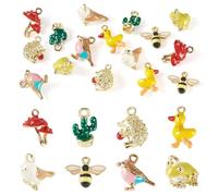 Craftdady 16Pcs Enamel Animal Charms Assorted Golden Hedgehog Bird Cactus Mushroom Bees Charms Colorful Cute 3D Animals Pendants for DIY Necklace Bracelet Earring Craft Supplies, 8 Styles