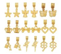 Craftdady 18 pcs Gold Dangle Charm with Bail Beads Tibetan Style European Dangle Pendants Angel Bowknot Butterfly Heart Large Hole Pendants for Necklace Bracelet Jewelry Making Crafting