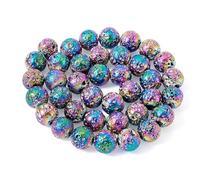 Craftdady 185Pcs Natural Round Lava Stone Beads 10mm Rainbow Colorful Volcanic Rock Gemstone Loose Beads Metallic Energy Healing Chakra Beads for Jewelry Craft Essential Oil Bracelet
