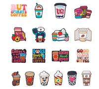 Craftdady 18pcs Silicone Focal Beads for Keychain Making Coffee Cup Word Book Silicone Beads for Pen Rubber Loose Spacer Beads 19-32.5 mm for Bracelet Necklace Jewelry Making