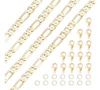 Craftdady 2.19 Yard Figaro Chain Necklace Bracelet Chains for Men Women 14K Gold Plated Jewelry Chains Brass Link Chains 12.8x5x1 mm with 20pcs Lobster Claw Clasps 20pcs Open Jump Rings
