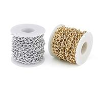 Craftdady 2 Rolls Aluminum Curb Chain Link Silver Golden Unwelded Twisted Cross Cable with Spool 10x6.5mm for Necklace Jewelry Making About 16.4 Feet/Roll