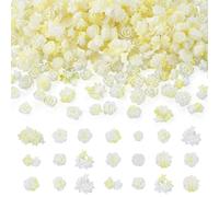 Craftdady 200Pcs Rose Flower Cabochons with Glitter Powder Flatback Undrilled Resin Mini Floral Cabochons Flat Back for Scrapbooking DIY Crafts Phone Case Decor Jewelry Making, Yellow