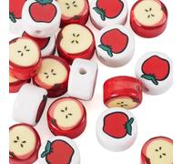 Craftdady 20Pcs Ceramic Round Apple Beads Handmade Porcelain Fruit Theme Beads Christmas Theme Red Apple Loose Spacer Bead for DIY Crafts Bracelet Necklace Jewelry Making-2 Styles