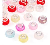 Craftdady 20pcs Faceted Rondelle Large Hole Beads Crystal Pearlized Resin European Bead 5mm Big Hole European Bracelet Beads Slider Charms 13.5x9 mm for DIY Earring Necklace Jewelry Making