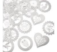 Craftdady 20pcs Heart Bird Flower Flat Round Butterfly Filigree Link Charms Cute Animal Stainless Steel Connector Links Etched Metal Embellishments Bracelet Charms for Jewelry Making 50mm