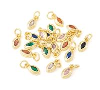 Craftdady 20pcs Horse Eye 18K Gold Plated Dangle Earring Charms Crystal Cubic Zirconia Pendants CZ Stone Necklace Charms Hang Ornament 10x5 mm for DIY Craft Bracelet Keychain Jewelry Making