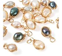 Craftdady 20Pcs Natural Freshwater Cultured Pearl Pendants Copper Wire Wrapped Bead Charms with Loop Beach Ocean Summer Earring Charms for Crafts DIY Necklace Jewelry Making, 5 Styles
