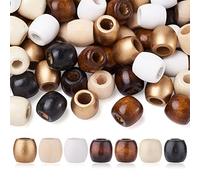 Craftdady 210Pcs 7 Style Wooden Drum Oval Dreadlocks Beard Hair Braid Beads 17x16mm Large Hole Barrel Spacer for Macrame Craft Braided Jewellery Making, Hole:8mm