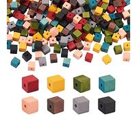 Craftdady 240 Pcs Painted Wooden Beads - Mixed Colors, Square & Spacer Beads for DIY Jewelry Making