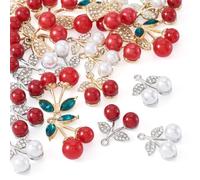 Craftdady 24Pcs Enamel Red Cherry Resin Charms 3D Fruits with Leaf Rhinestone Pendants Mini Cherry Dangle Charms for Bracelet Necklace Earrings Keychain Jewelry Making DIY Craft, 6 Styles
