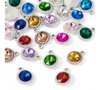 Craftdady 24Pcs Rhinestone Charms Crystal Flat Round Faceted Glass Dangle Pendants Colorful Glitter Charm with Alloy Findings 14mm for Earring Necklace Bracelet DIY Supplies, 12 Colors