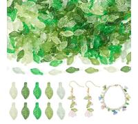 Craftdady 250pcs Green Leaf Charms Acrylic Leaf Bead Caps Transparent Tree Leaves Mini Dangle Charms for Jewelry Making Earring Necklace Bracelet Keychains Crafts