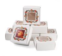 Craftdady 25Pcs Folding Flower Wrapping Boxes White Cardstock Flower Printed Paper Packaging Mailer Boxes Gift Paper Box with PVC Visible Window for Gifts Small Business Weddings