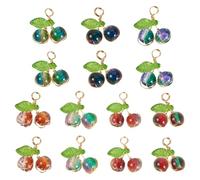 Craftdady 28 pcs Cherry Glass Pendants for Jewelry Making Two Tone 3D Cherries Charms with Green Leaf Small Fruit Necklace Dangle Charms for DIY Crafts Earrings Bracelets Making