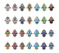Craftdady 28 pcs Colorful Evil Eye Hamsa Hand Charms Mixed Styles Religion Hand of Fatima Alloy Pendants for Jewelry Making Findings DIY Necklace Bracelet
