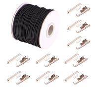 Craftdady 2mm Elastic Black Cord 43.74Yard Stretch Round String Elastic Loop with Metal Barbs Barbed Fastener for Crafting Book Binding