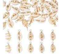 Craftdady 30 Pcs Natural Cowrie Shell Pendants Summer Beach Shell Charms Seashell Pearl Pendants for Bracelet Necklace Earrings Jewelry Making DIY Crafts