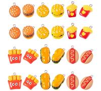 Craftdady 30 pcs Resin Food Theme Charms Hot Dog Hamburger Fried Chips Dangle Pendants with Loop Cute Imitation Fast Food Pendants for DIY Jewelry Bracelet Necklace Earring Craft Keychain