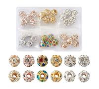 Craftdady 30pcs Brass Rhinestone Ball Beads Rondelle Beads 12mm Rhinestone Crystal Pave Brass Disco Ball Loose Large Hole Spacers for Jewelry Bracelet Making