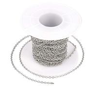 Craftdady 32.8 Feet Stainless Steel Oval Rolo Cable Chain Link with Spool Soldered Cross Curb Chain 2.4x1.9x0.4mm for Necklace Jewelry Making