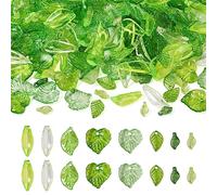 Craftdady 320Pcs Acrylic Green Leaf Charms 8 Styles Dangle Petal Beads Plant Leaf Pendants Weed Beads Summer Charms for Crafts Jewelry Making