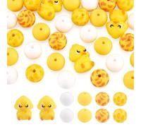 Craftdady 33Pcs Round Rubber Bead 15MM Loose Spacer Beads Cute 3D Duck Beads Yellow Mini Animals Bead for Beaded Pen Keychain Making Bracelet Necklace DIY Craft Jewelry, 5 Styles