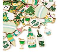 Craftdady 34Pcs Green Metal Pendants Food Theme Charms Mixed Shapes Strawberry Cake Bottle Beer Cap Cupcake Dangle Charms 17 Styles for Necklace Bracelet Earrings Jewelry Making Accessory