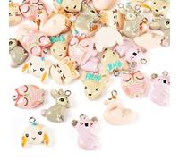 Craftdady 35pcs Koala Owl Swan Rabbit Mouse Cat Animals Pendants Cute Resin Dangle Earring Charms Lovely Hang Ornament 19-23mm for DIY Craft Bracelet Necklace Jewelry Making