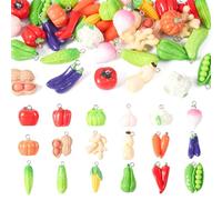 Craftdady 36 Pcs Cute Vegetable Resin Iron Pendants with Loop Food Dangle Charms Carrot Pea Peanut Eggplant Charms for Jewelry Making DIY Necklace Earrings Crafts
