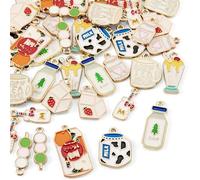 Craftdady 36Pcs Light Gold Alloy Food Dessert Charms Pendants Mixed Ice Cream Milk Carton Orange Drinks Dangle Charms for Jewelry Making Bracelets Necklaces Earring Key Chains DIY Craft