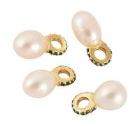 Craftdady 4 Pcs 14mm Natural Cultured Freshwater Pearl Pendants Rice Pearl Charms with Brass Micro Pave Green Cubic Zirconia Pendant Bails for Earrings Jewelry Making