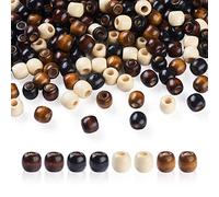 Craftdady 400Pcs Large Hole Wood Beads Dreadlock Hair Braid Beads 4 Colors Oval Barrel European Wooden Spacers for Macrame Bracelet Making Hole: 3~5mm