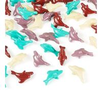 Craftdady 40Pcs Dolphins Beads Colorful Sea Animals Spacer Beads Ocean Themed Synthetic Coral Carved Bead for Charms Crafts DIY Jewelry Making Necklace Earring Keychain-4 Colors