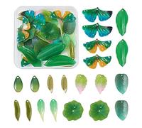 Craftdady 40Pcs Plastic Leaf Pendants Frosted and Glossy Mixed Colors Opaque Texture Leaves Charms With Hole For Summer Spring DIY Jewellery Making