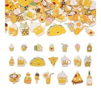 Craftdady 42Pcs Enamel Food Charms Pendant Mixed Alloy Drink Juice Beer Pizza Cupcake Colorful Charms Yellow Hang Ornament for Craft Bracelets Necklace Earring Key Chains Jewelry Making