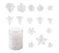Craftdady 450pcs 15 Styles White Flower Bead Caps Leaf Pendants Floral Tulip Matte Acrylic Bead Cap for Crafting Jewellery Making