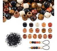Craftdady 452Pieces Wooden Hair Beads Barrel Wooden 16x17mm Large Hole Eurpean Beads Quick Beader Elastic Hair Bands for Hair Braids Jewelry Making