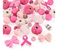 Craftdady 48 Pcs Bowknot Silicone Bead Set Round Silicone Focal Beads Imitation Mink Fur European Beads Pom Poms Rhinestone Spacer Bead for Bracelet Making Jewelry Crafts, Pink