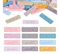Craftdady 48 Pcs Handmade Leather Labels with Word Microfiber Label Tags with Holes PU Embossed Tag for Sewing Crafts DIY Jeans Bags Shoes Hat Garment Accessories