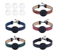 Craftdady 5 Pcs PU Leather Cord Bracelet Making Adjustable Bracelet Blanks Bezel Tray 18mm Glass Cabochons DIY Women Men Bracelet Jewelry Kits for Easter, Black