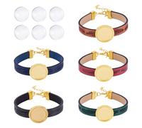 Craftdady 5 Pcs PU Leather Cord Bracelet Making Adjustable Bracelet Blanks Bezel Tray 18mm Glass Cabochons DIY Women Men Bracelet Jewelry Kits for Easter, Golden