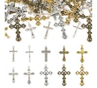 Craftdady 50 pcs Alloy Cross Charm Pendants Tibetan Style Jesus Crucifix Pendants Rosary Cross Dangle Charms for Rosary Easter Jewelry Making DIY Necklace Bracelet Crafting Accessory