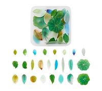 Craftdady 50Pcs Green Plastic Leaf Theme Charms Gradiant Vein Texture Lotus Leaves Charms Beads With Hole For Summer Spring DIY Jewellery Making